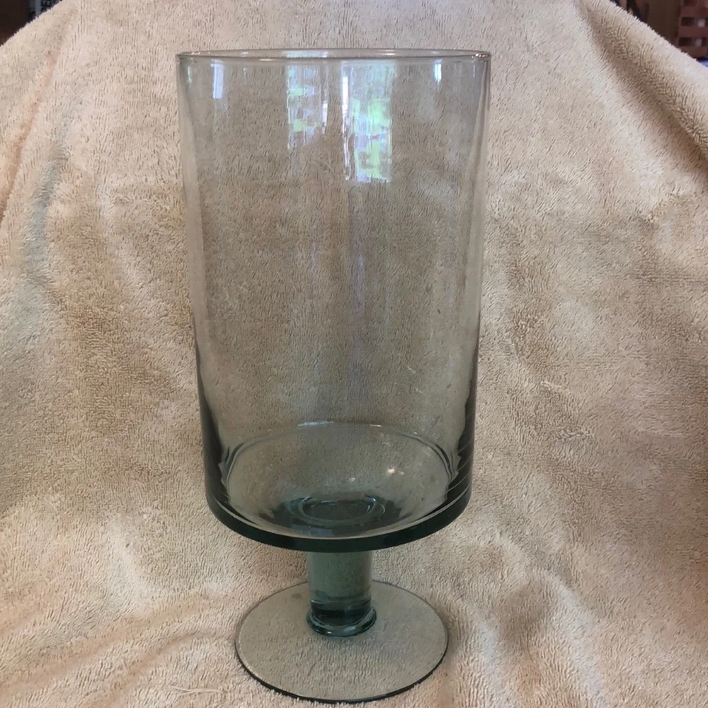 Hurricane Footed Green Glass Candle Holder (candle is not included)